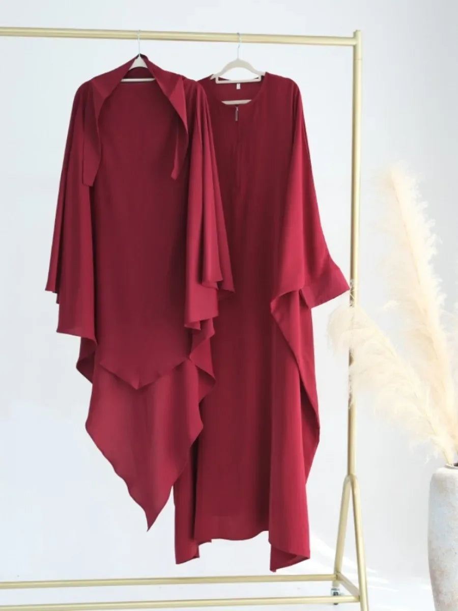 Dubai Abaya Set – Khimar & Dress, Long Kaftan Robe