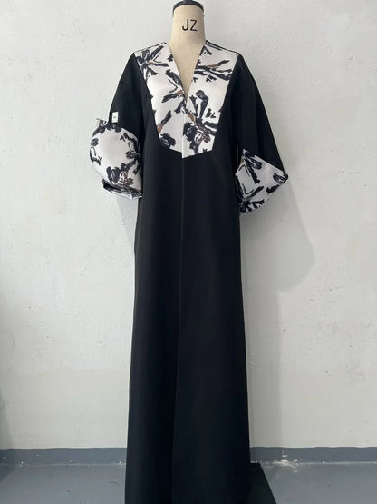 Floral Print Panel Abaya