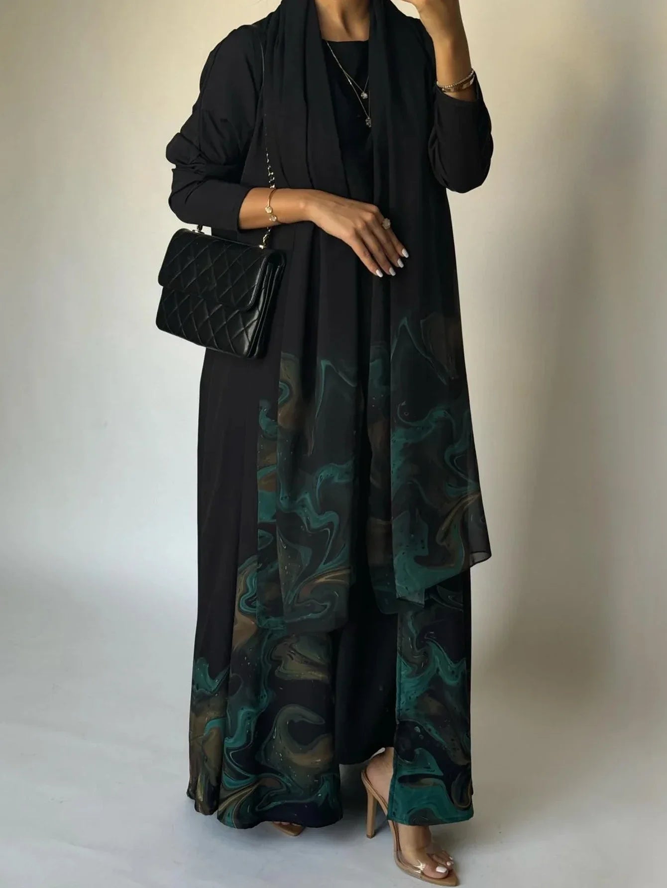 Open Front Abaya – Elegant Printed Kaftan Maxi Dress Turkey Style