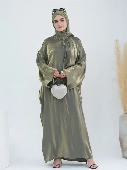 Satin Khimar Abaya – Elegant Kaftan Dress for Women