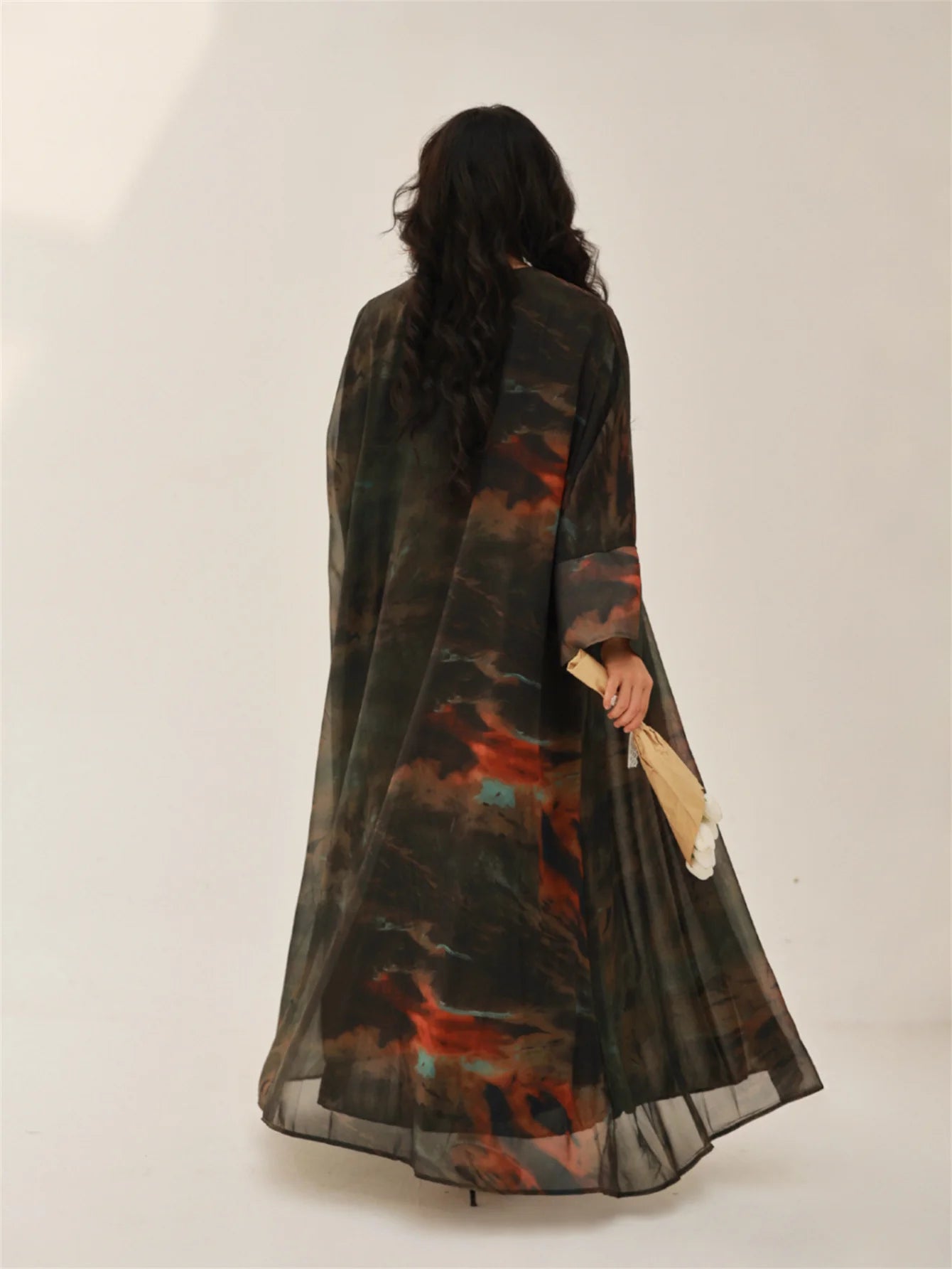 Tie-Dye Open Abaya – Full Sleeve Maxi Kaftan Turkey Style