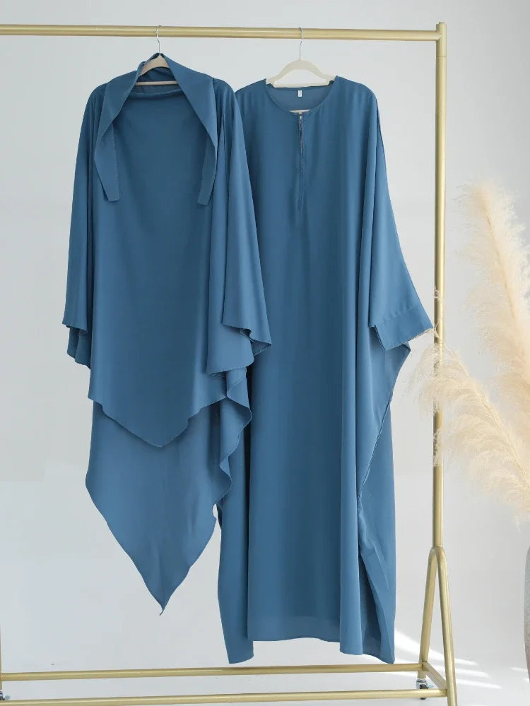 Dubai Abaya Set – Khimar & Dress, Long Kaftan Robe