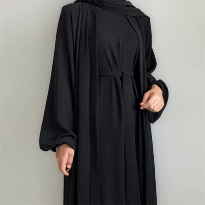 Crinkle Fabric Abaya Set – Open Abaya & Inner Kaftan Dress