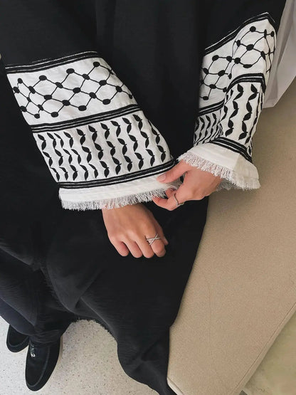 Embroidered Fashion Kimono – Oversized Full-Length Tassel Abaya