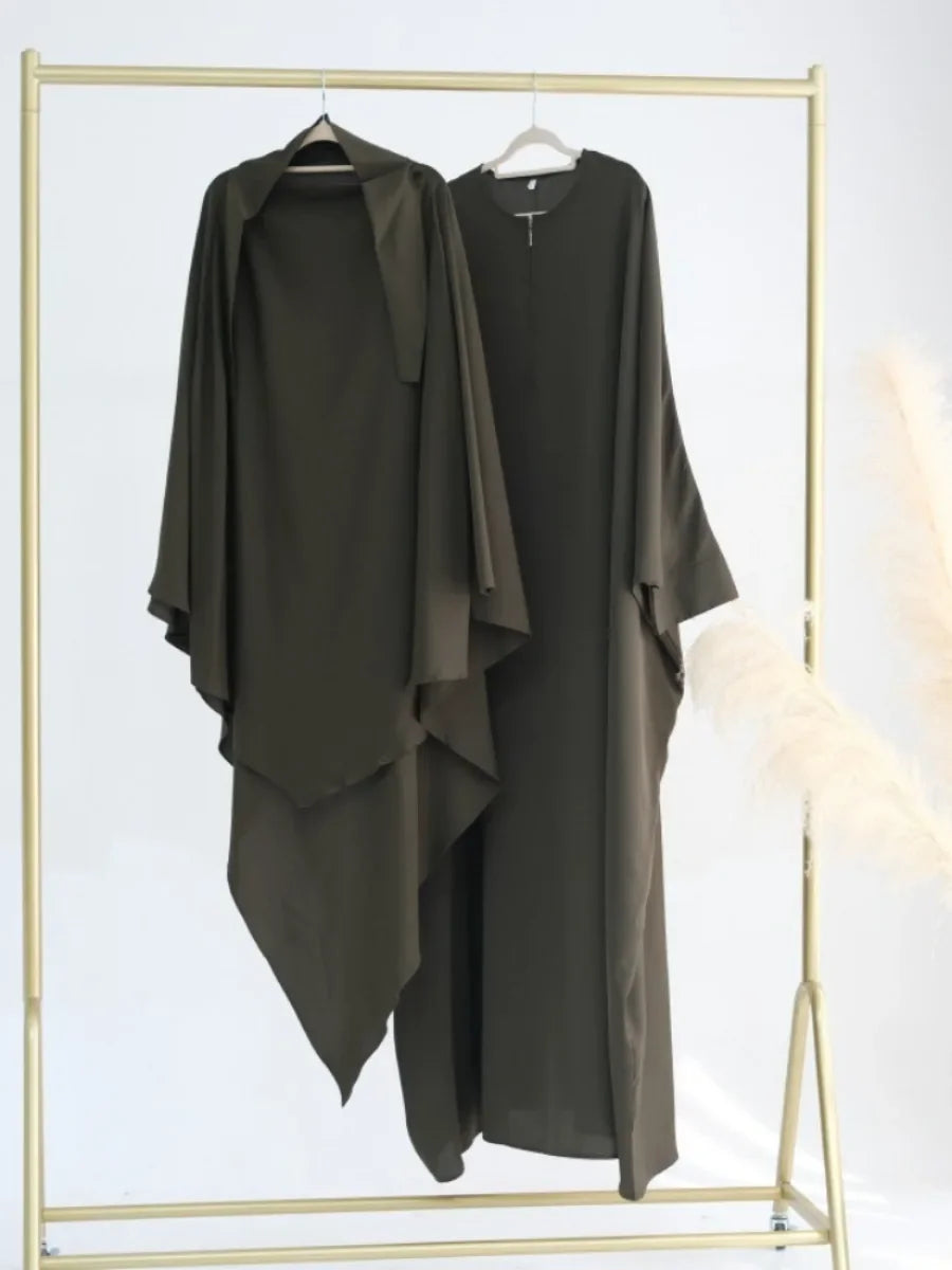 Dubai Abaya Set – Khimar & Dress, Long Kaftan Robe