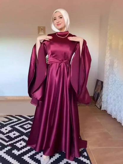 Flare Sleeve Abaya Dress with Sash – Modest & Elegant
