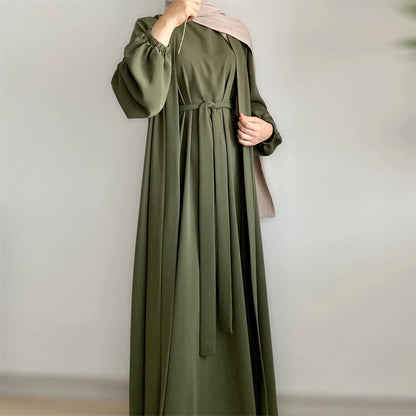 Crinkle Fabric Abaya Set – Open Abaya & Inner Kaftan Dress