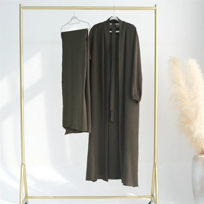 Crinkle Fabric Abaya Set – Open Abaya & Inner Kaftan Dress
