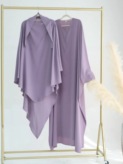 Dubai Abaya Set – Khimar & Dress, Long Kaftan Robe