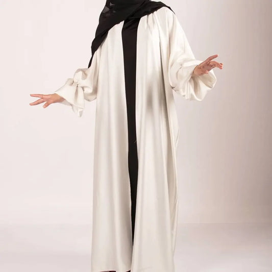 Dubai Puff Sleeve Satin Open Abaya
