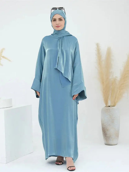 Satin Khimar Abaya – Elegant Kaftan Dress for Women
