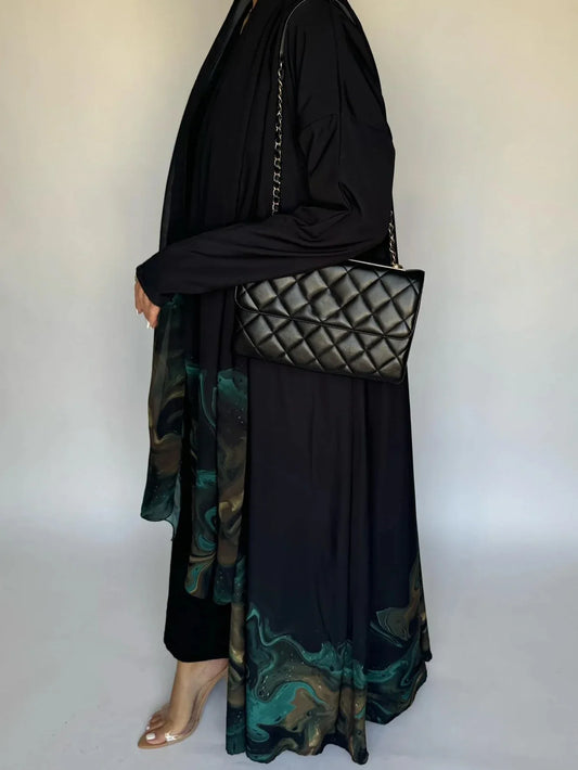 Open Front Abaya – Elegant Printed Kaftan Maxi Dress Turkey Style