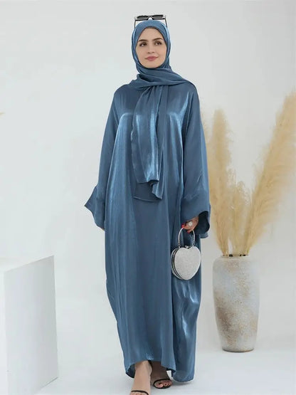 Satin Khimar Abaya – Elegant Kaftan Dress for Women