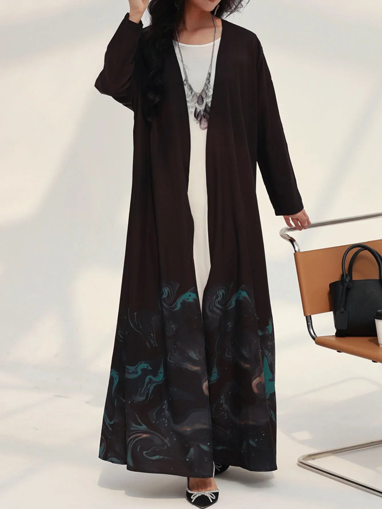 Open Front Abaya – Elegant Printed Kaftan Maxi Dress Turkey Style