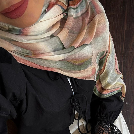 2025 New Watercolor Floral Satin Modal Hijab