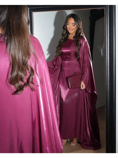 Silky Abaya Party Dress – Bat Sleeve Jalabiya