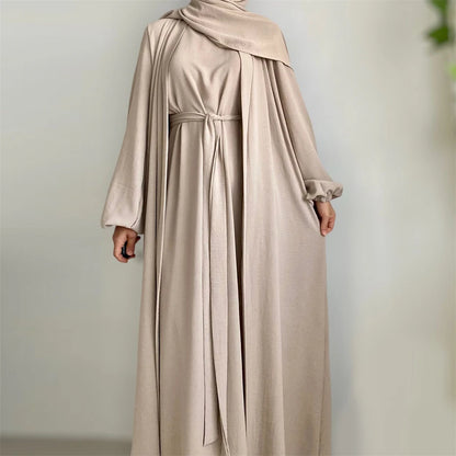 Crinkle Fabric Abaya Set – Open Abaya & Inner Kaftan Dress