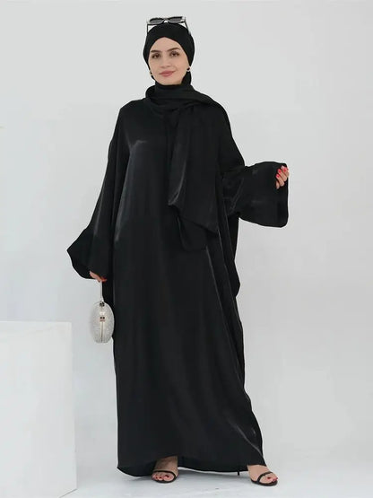Satin Khimar Abaya – Elegant Kaftan Dress for Women