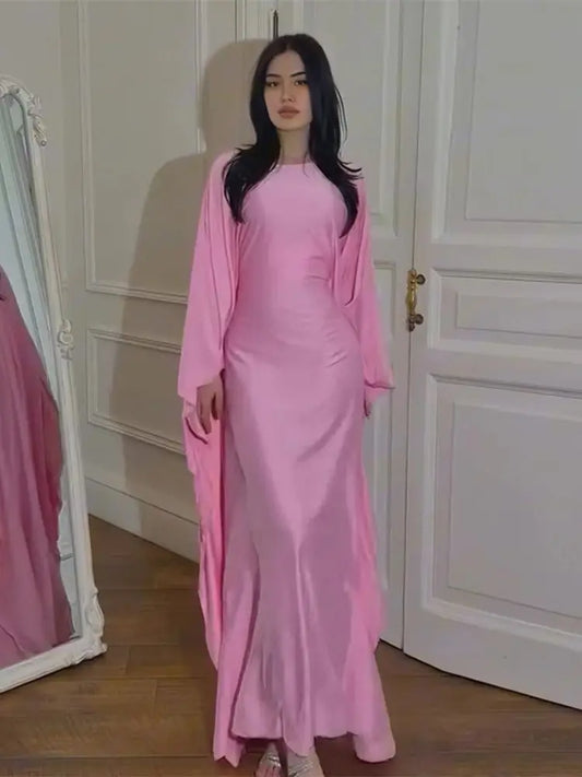 Eid Shiny Batwing Satin Abaya Dubai Luxury 2024 Muslim Abayas For Women Maxi Kaftan Dress Islamic Clothing Caftan Marocain Femme