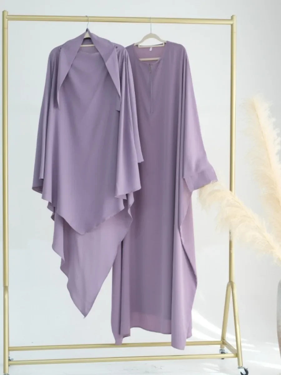 Dubai Abaya Set – Khimar & Dress, Long Kaftan Robe