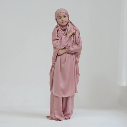 Eid Kids Prayer Garment Dress Muslim Girls Long Khimar Hijab Turkey Abaya Dresses Islamic Skirt Set Full Cover Robe Ramadan