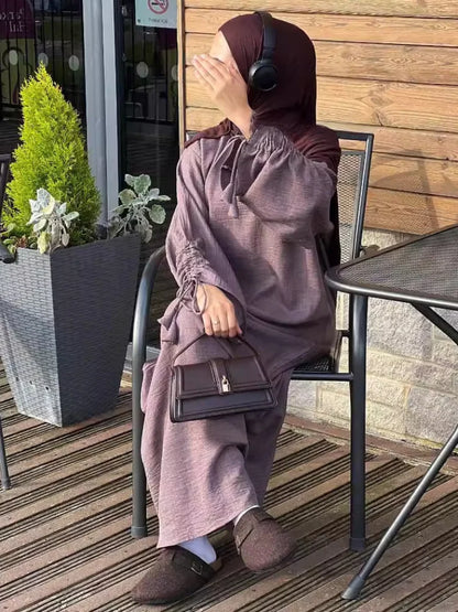 Lace-Up Sleeve Abaya Dress – Long Kaftan Party Robe for Women