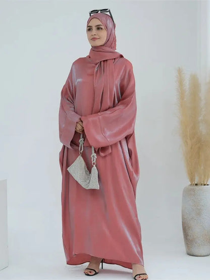 Satin Khimar Abaya – Elegant Kaftan Dress for Women